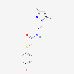molecular formula C15H18FN3OS B2752805 N-(2-(3,5-dimethyl-1H-pyrazol-1-yl)ethyl)-2-((4-fluorophenyl)thio)acetamide CAS No. 1226454-80-3