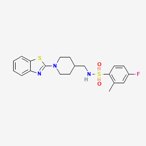 molecular formula C20H22FN3O2S2 B2752852 N-((1-(benzo[d]thiazol-2-yl)piperidin-4-yl)methyl)-4-fluoro-2-methylbenzenesulfonamide CAS No. 1797400-98-6