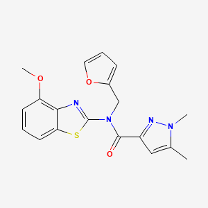 molecular formula C19H18N4O3S B2752896 N-(furan-2-ylmethyl)-N-(4-methoxybenzo[d]thiazol-2-yl)-1,5-dimethyl-1H-pyrazole-3-carboxamide CAS No. 1013772-81-0