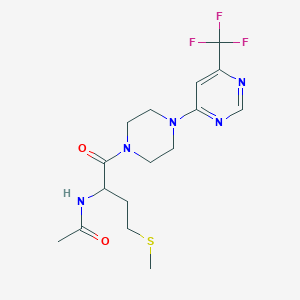 molecular formula C16H22F3N5O2S B2752942 N-(4-(methylthio)-1-oxo-1-(4-(6-(trifluoromethyl)pyrimidin-4-yl)piperazin-1-yl)butan-2-yl)acetamide CAS No. 2034206-36-3