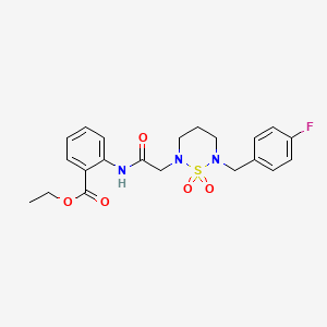 molecular formula C21H24FN3O5S B2753018 Ethyl 2-({[6-(4-fluorobenzyl)-1,1-dioxido-1,2,6-thiadiazinan-2-yl]acetyl}amino)benzoate CAS No. 899942-71-3