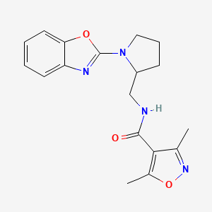 molecular formula C18H20N4O3 B2753052 N-((1-(benzo[d]oxazol-2-yl)pyrrolidin-2-yl)methyl)-3,5-dimethylisoxazole-4-carboxamide CAS No. 1798678-27-9