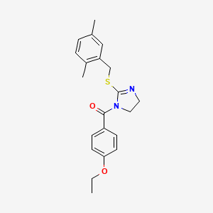 molecular formula C21H24N2O2S B2753197 (2-((2,5-dimethylbenzyl)thio)-4,5-dihydro-1H-imidazol-1-yl)(4-ethoxyphenyl)methanone CAS No. 851804-36-9
