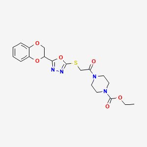 molecular formula C19H22N4O6S B2753230 ETHYL 4-(2-{[5-(2,3-DIHYDRO-1,4-BENZODIOXIN-2-YL)-1,3,4-OXADIAZOL-2-YL]SULFANYL}ACETYL)PIPERAZINE-1-CARBOXYLATE CAS No. 851130-00-2