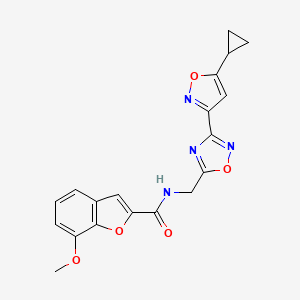 molecular formula C19H16N4O5 B2753247 N-((3-(5-cyclopropylisoxazol-3-yl)-1,2,4-oxadiazol-5-yl)methyl)-7-methoxybenzofuran-2-carboxamide CAS No. 1903637-78-4
