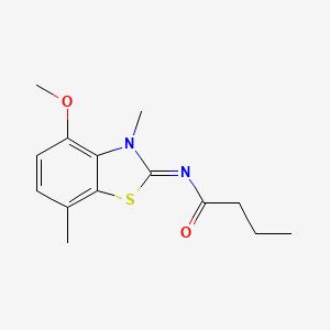 N-(4-methoxy-3,7-dimethyl-1,3-benzothiazol-2-ylidene)butanamide