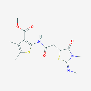 molecular formula C15H19N3O4S2 B2753307 METHYL 4,5-DIMETHYL-2-{2-[(2E)-3-METHYL-2-(METHYLIMINO)-4-OXO-1,3-THIAZOLIDIN-5-YL]ACETAMIDO}THIOPHENE-3-CARBOXYLATE CAS No. 1164457-76-4