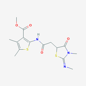 (E)-methyl 4,5-dimethyl-2-(2-(3-methyl-2-(methylimino)-4-oxothiazolidin-5-yl)acetamido)thiophene-3-carboxylate