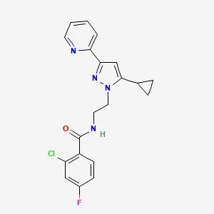 2-chloro-N-(2-(5-cyclopropyl-3-(pyridin-2-yl)-1H-pyrazol-1-yl)ethyl)-4-fluorobenzamide