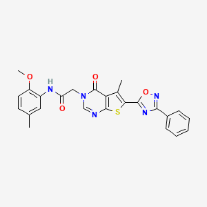 molecular formula C25H21N5O4S B2753373 N-(2-methoxy-5-methylphenyl)-2-[5-methyl-4-oxo-6-(3-phenyl-1,2,4-oxadiazol-5-yl)-3H,4H-thieno[2,3-d]pyrimidin-3-yl]acetamide CAS No. 1243066-36-5