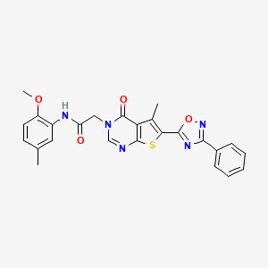molecular formula C25H21N5O4S B2753373 N-(2-methoxy-5-methylphenyl)-2-(5-methyl-4-oxo-6-(3-phenyl-1,2,4-oxadiazol-5-yl)thieno[2,3-d]pyrimidin-3(4H)-yl)acetamide CAS No. 1243066-36-5