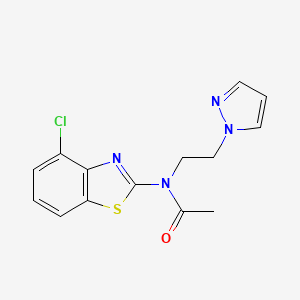 molecular formula C14H13ClN4OS B2753391 N-(2-(1H-pyrazol-1-yl)ethyl)-N-(4-chlorobenzo[d]thiazol-2-yl)acetamide CAS No. 1171976-35-4