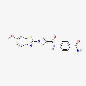 molecular formula C19H18N4O3S B2753394 N-(4-carbamoylphenyl)-1-(6-methoxy-1,3-benzothiazol-2-yl)azetidine-3-carboxamide CAS No. 1286707-27-4