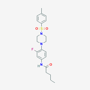 molecular formula C22H28FN3O3S B2753416 N-(3-fluoro-4-{4-[(4-methylphenyl)sulfonyl]piperazino}phenyl)pentanamide CAS No. 478260-28-5