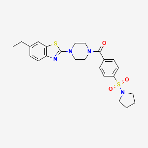 molecular formula C24H28N4O3S2 B2753425 (4-(6-Ethylbenzo[d]thiazol-2-yl)piperazin-1-yl)(4-(pyrrolidin-1-ylsulfonyl)phenyl)methanone CAS No. 897467-76-4