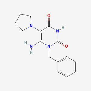 molecular formula C15H18N4O2 B2753443 6-Amino-1-benzyl-5-(pyrrolidin-1-yl)-1,2,3,4-tetrahydropyrimidine-2,4-dione CAS No. 571158-93-5