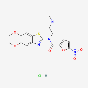 molecular formula C18H19ClN4O6S B2753510 N-(6,7-dihydro-[1,4]dioxino[2,3-f][1,3]benzothiazol-2-yl)-N-[2-(dimethylamino)ethyl]-5-nitrofuran-2-carboxamide;hydrochloride CAS No. 1322195-23-2