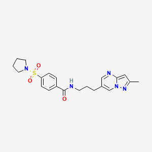 molecular formula C21H25N5O3S B2753560 N-(3-(2-methylpyrazolo[1,5-a]pyrimidin-6-yl)propyl)-4-(pyrrolidin-1-ylsulfonyl)benzamide CAS No. 1788844-71-2