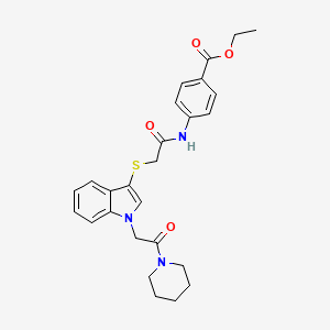 molecular formula C26H29N3O4S B2753603 ethyl 4-[2-({1-[2-oxo-2-(piperidin-1-yl)ethyl]-1H-indol-3-yl}sulfanyl)acetamido]benzoate CAS No. 878053-18-0