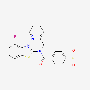 molecular formula C21H16FN3O3S2 B2753632 N-(4-fluoro-1,3-benzothiazol-2-yl)-4-methanesulfonyl-N-[(pyridin-2-yl)methyl]benzamide CAS No. 886943-63-1