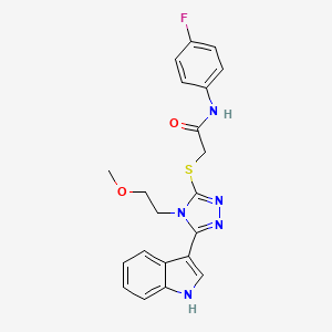 molecular formula C21H20FN5O2S B2753641 2-((5-(1H-indol-3-yl)-4-(2-methoxyethyl)-4H-1,2,4-triazol-3-yl)thio)-N-(4-fluorophenyl)acetamide CAS No. 852144-67-3