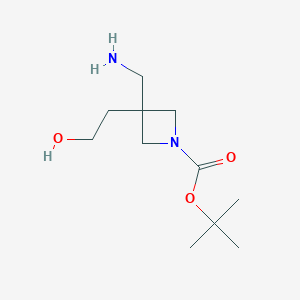 molecular formula C11H22N2O3 B2753667 tert-Butyl 3-(aminomethyl)-3-(2-hydroxyethyl)azetidine-1-carboxylate CAS No. 1781613-52-2