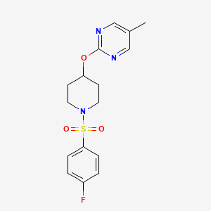 molecular formula C16H18FN3O3S B2753688 2-[1-(4-Fluorophenyl)sulfonylpiperidin-4-yl]oxy-5-methylpyrimidine CAS No. 2379985-79-0