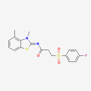 molecular formula C18H17FN2O3S2 B2753693 N-[(2E)-3,4-dimethyl-2,3-dihydro-1,3-benzothiazol-2-ylidene]-3-(4-fluorobenzenesulfonyl)propanamide CAS No. 898427-36-6
