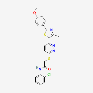 molecular formula C23H19ClN4O2S2 B2753701 N-(2-chlorophenyl)-2-({6-[2-(4-methoxyphenyl)-4-methyl-1,3-thiazol-5-yl]pyridazin-3-yl}sulfanyl)acetamide CAS No. 954697-50-8
