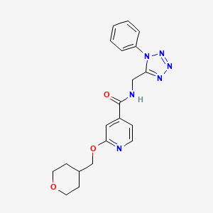 molecular formula C20H22N6O3 B2753713 N-((1-phenyl-1H-tetrazol-5-yl)methyl)-2-((tetrahydro-2H-pyran-4-yl)methoxy)isonicotinamide CAS No. 2034617-71-3