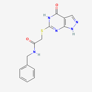 molecular formula C14H13N5O2S B2753739 N-benzyl-2-((4-oxo-4,5-dihydro-1H-pyrazolo[3,4-d]pyrimidin-6-yl)thio)acetamide CAS No. 877630-16-5