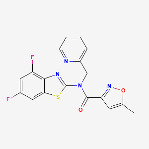 molecular formula C18H12F2N4O2S B2753774 N-(4,6-difluorobenzo[d]thiazol-2-yl)-5-methyl-N-(pyridin-2-ylmethyl)isoxazole-3-carboxamide CAS No. 946304-65-0