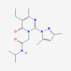 molecular formula C17H25N5O2 B2753800 2-[2-(3,5-dimethyl-1H-pyrazol-1-yl)-5-ethyl-4-methyl-6-oxo-1,6-dihydropyrimidin-1-yl]-N-(propan-2-yl)acetamide CAS No. 1013817-33-8