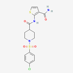 molecular formula C17H18ClN3O4S2 B2753803 N-(3-carbamoylthiophen-2-yl)-1-((4-chlorophenyl)sulfonyl)piperidine-4-carboxamide CAS No. 922483-30-5
