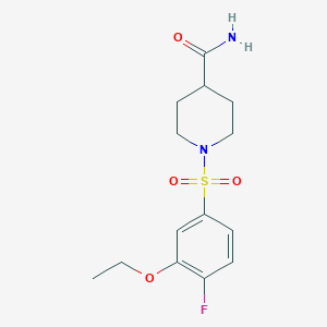 molecular formula C14H19FN2O4S B275381 1-[(3-Ethoxy-4-fluorophenyl)sulfonyl]-4-piperidinecarboxamide 
