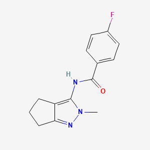 molecular formula C14H14FN3O B2753838 4-fluoro-N-(2-methyl-2,4,5,6-tetrahydrocyclopenta[c]pyrazol-3-yl)benzamide CAS No. 1105221-25-7