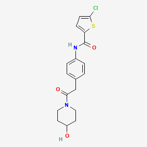 molecular formula C18H19ClN2O3S B2753853 5-chloro-N-(4-(2-(4-hydroxypiperidin-1-yl)-2-oxoethyl)phenyl)thiophene-2-carboxamide CAS No. 1234879-58-3