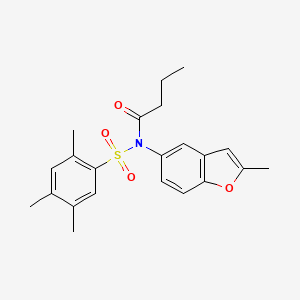 molecular formula C22H25NO4S B2753854 N-(2-methylbenzofuran-5-yl)-N-((2,4,5-trimethylphenyl)sulfonyl)butyramide CAS No. 670266-94-1