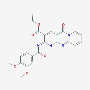 molecular formula C24H22N4O6 B2754020 ethyl 6-(3,4-dimethoxybenzoyl)imino-7-methyl-2-oxo-1,7,9-triazatricyclo[8.4.0.03,8]tetradeca-3(8),4,9,11,13-pentaene-5-carboxylate CAS No. 534565-79-2