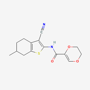 molecular formula C15H16N2O3S B2754058 N-(3-cyano-6-methyl-4,5,6,7-tetrahydro-1-benzothiophen-2-yl)-5,6-dihydro-1,4-dioxine-2-carboxamide CAS No. 864937-85-9