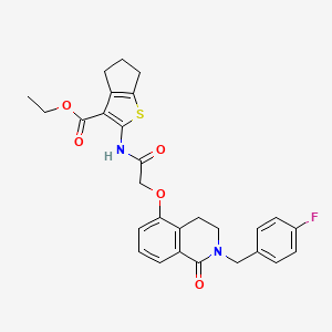 molecular formula C28H27FN2O5S B2754107 ethyl 2-(2-((2-(4-fluorobenzyl)-1-oxo-1,2,3,4-tetrahydroisoquinolin-5-yl)oxy)acetamido)-5,6-dihydro-4H-cyclopenta[b]thiophene-3-carboxylate CAS No. 850906-09-1