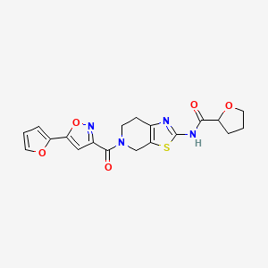 molecular formula C19H18N4O5S B2754197 N-(5-(5-(furan-2-yl)isoxazole-3-carbonyl)-4,5,6,7-tetrahydrothiazolo[5,4-c]pyridin-2-yl)tetrahydrofuran-2-carboxamide CAS No. 1396850-88-6