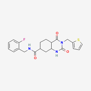 molecular formula C21H16FN3O3S B2754259 N-[(2-fluorophenyl)methyl]-2,4-dioxo-3-[(thiophen-2-yl)methyl]-1,2,3,4-tetrahydroquinazoline-7-carboxamide CAS No. 1794850-25-1