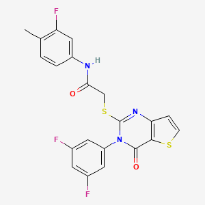 molecular formula C21H14F3N3O2S2 B2754275 2-{[3-(3,5-difluorophenyl)-4-oxo-3,4-dihydrothieno[3,2-d]pyrimidin-2-yl]sulfanyl}-N-(3-fluoro-4-methylphenyl)acetamide CAS No. 1260628-85-0