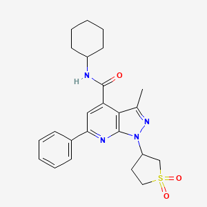 molecular formula C24H28N4O3S B2754298 N-cyclohexyl-1-(1,1-dioxidotetrahydrothiophen-3-yl)-3-methyl-6-phenyl-1H-pyrazolo[3,4-b]pyridine-4-carboxamide CAS No. 1021054-93-2