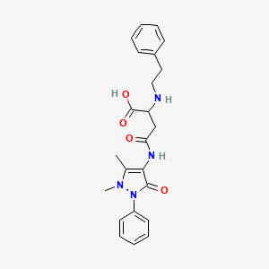 molecular formula C23H26N4O4 B2754330 3-[(1,5-dimethyl-3-oxo-2-phenyl-2,3-dihydro-1H-pyrazol-4-yl)carbamoyl]-2-[(2-phenylethyl)amino]propanoic acid CAS No. 1047980-21-1