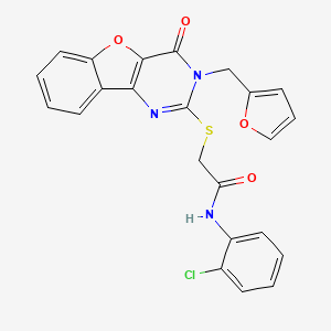 molecular formula C23H16ClN3O4S B2754359 N-(2-chlorophenyl)-2-({5-[(furan-2-yl)methyl]-6-oxo-8-oxa-3,5-diazatricyclo[7.4.0.0^{2,7}]trideca-1(9),2(7),3,10,12-pentaen-4-yl}sulfanyl)acetamide CAS No. 902903-93-9