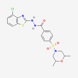 molecular formula C20H21ClN4O4S2 B2754396 N'-(4-chloro-1,3-benzothiazol-2-yl)-4-[(2,6-dimethylmorpholin-4-yl)sulfonyl]benzohydrazide CAS No. 851979-19-6