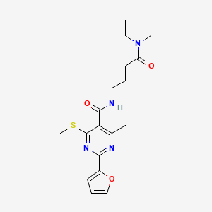 molecular formula C19H26N4O3S B2754413 N,N-diethyl-4-{[2-(furan-2-yl)-4-methyl-6-(methylsulfanyl)pyrimidin-5-yl]formamido}butanamide CAS No. 1376327-38-6