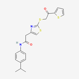 molecular formula C20H20N2O2S3 B2754414 N-(4-isopropylphenyl)-2-(2-((2-oxo-2-(thiophen-2-yl)ethyl)thio)thiazol-4-yl)acetamide CAS No. 1021052-54-9